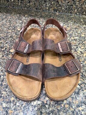 Brown Double Buckle Leather Sandals Mens 9